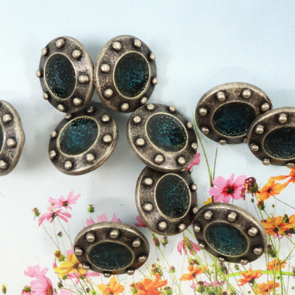 Buttons (Set of 10) - Pewter Studs | Metal | 11mm | Deep Turquoise